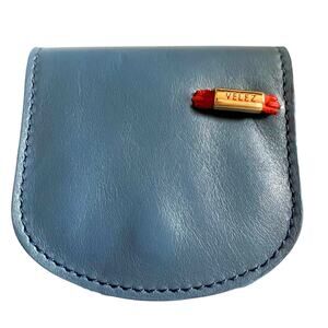 Velez Blue Leather Coin Pouch Mini Wallet Snap Closure Handcrafted Small Case